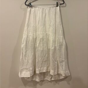 Frame Eyelet Tiered Maxi Skirt in Blanc White Cotton Lightweight Women's Medium